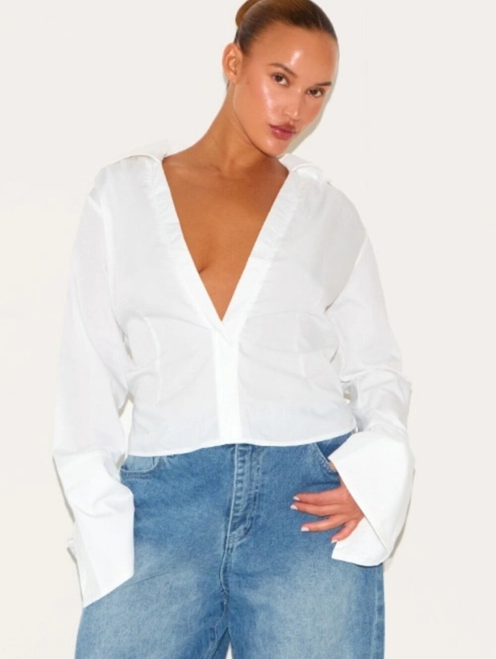#310 NWT PLT Plus White Cinched Tie Waist Shirt